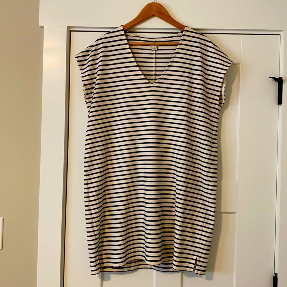 J. Crew Black and White Striped Midi Dress